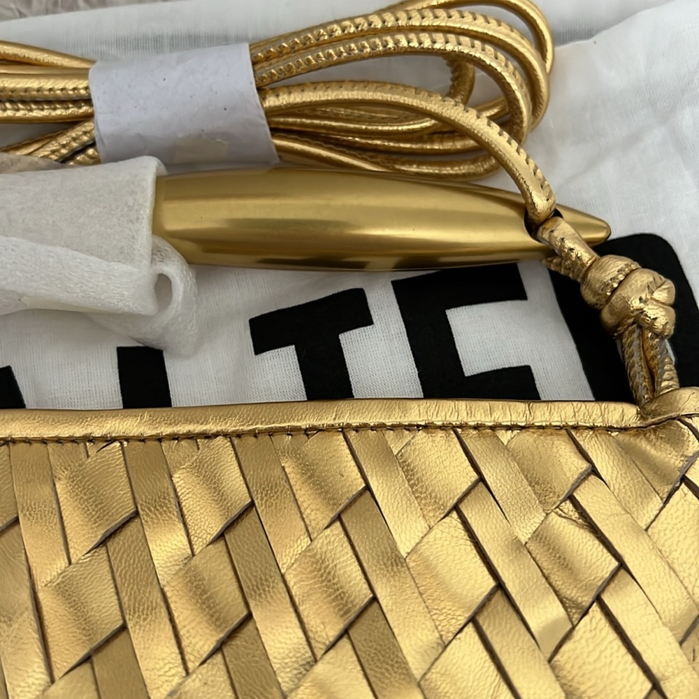 Walter Baker Mini Hazel Woven Gold Leather Top Handle Crossbody Bag - Picture 12 of 12